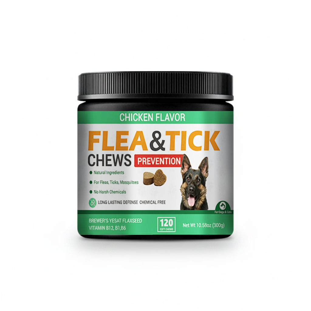 Natural Flea & Tick Prevention Chews for Dogs & Cats - Chicken Flavor Soft Chews with Brewer’s Yeast, Flaxseed & Vitamins for Flea, Tick & Mosquito Control