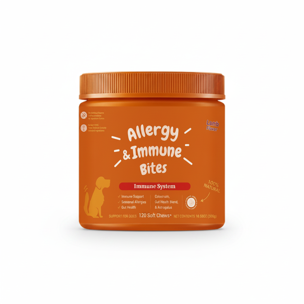 Dog Allergy & Immune Bites - Lamb Flavor Soft Chews with Colostrum & Astragalus for Immune Support, Seasonal Allergy Relief & Gut Health