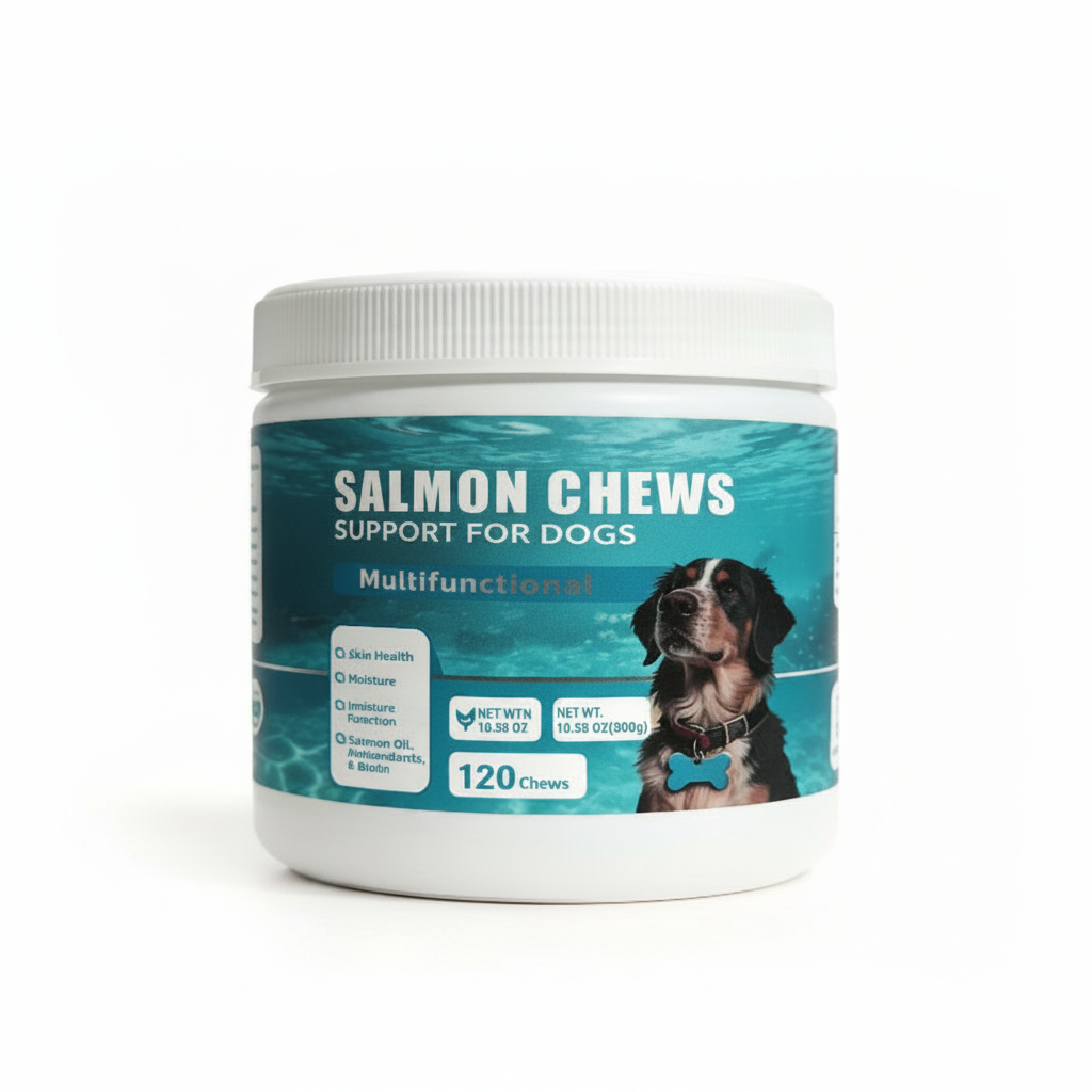 Dog Salmon Chews - Multifunctional Omega 3 Soft Chews for Skin & Coat Health, Immune Support & Moisture with Salmon Oil, Antioxidants & Biotin