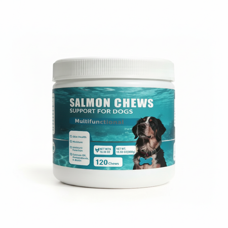 Dog Salmon Chews - Multifunctional Omega 3 Soft Chews for Skin & Coat Health, Immune Support & Moisture with Salmon Oil, Antioxidants & Biotin