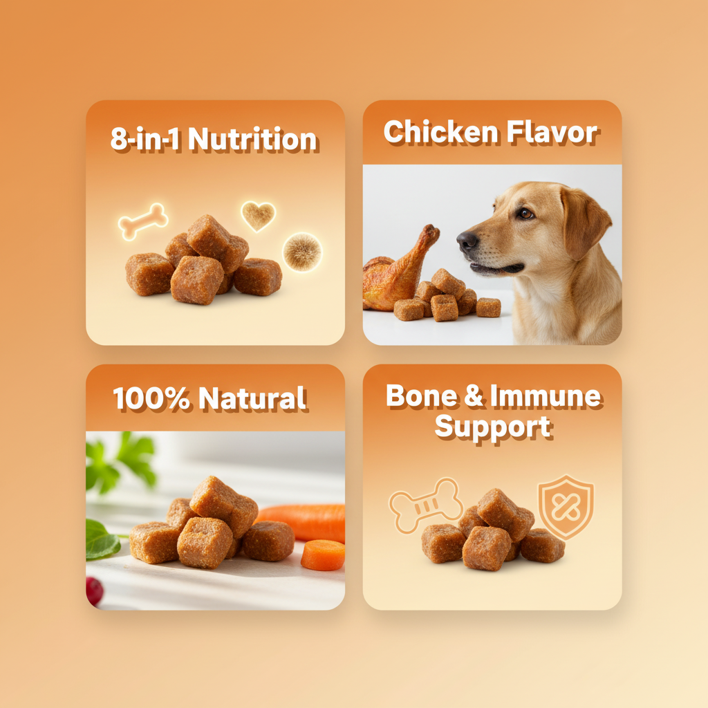 8-in-1 Multivitamin Soft Chews for Dogs (120 Count) | All-in-One Supplement for Bone, Skin, Digestion & Immune Support