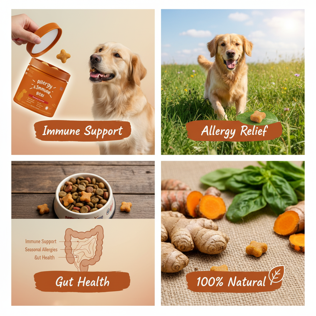 Dog Allergy & Immune Bites - Lamb Flavor Soft Chews with Colostrum & Astragalus for Immune Support, Seasonal Allergy Relief & Gut Health