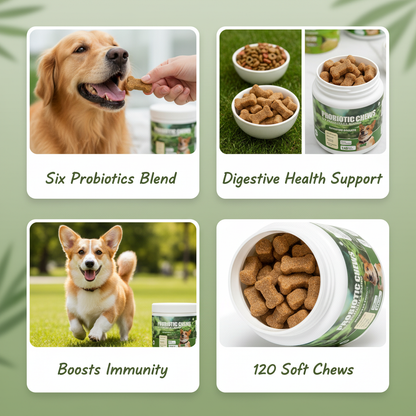 Dog Probiotic Chews, 6-Strain Blend for Dog Digestive Health, Gut Flora & Immune Support
