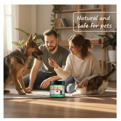 Natural Flea & Tick Prevention Chews for Dogs & Cats - Chicken Flavor Soft Chews with Brewer’s Yeast, Flaxseed & Vitamins for Flea, Tick & Mosquito Control