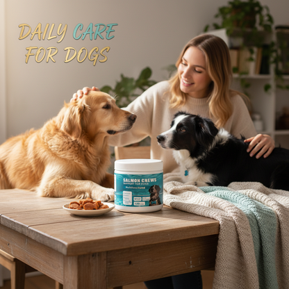 Dog Salmon Chews - Multifunctional Omega 3 Soft Chews for Skin & Coat Health, Immune Support & Moisture with Salmon Oil, Antioxidants & Biotin