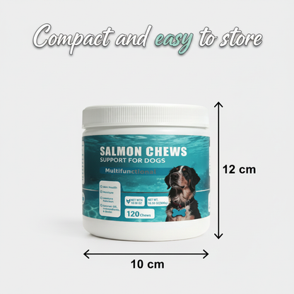 Dog Salmon Chews - Multifunctional Omega 3 Soft Chews for Skin & Coat Health, Immune Support & Moisture with Salmon Oil, Antioxidants & Biotin