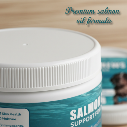 Dog Salmon Chews - Multifunctional Omega 3 Soft Chews for Skin & Coat Health, Immune Support & Moisture with Salmon Oil, Antioxidants & Biotin