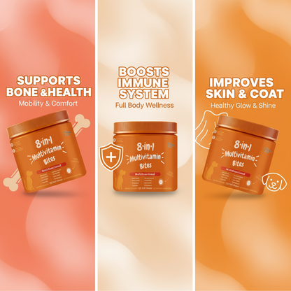8-in-1 Multivitamin Soft Chews for Dogs (120 Count) | All-in-One Supplement for Bone, Skin, Digestion & Immune Support