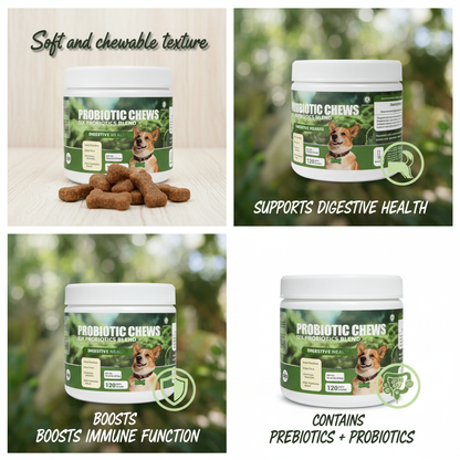 Dog Probiotic Chews, 6-Strain Blend for Dog Digestive Health, Gut Flora & Immune Support