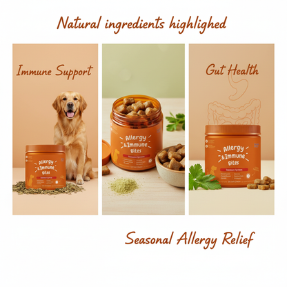 Dog Allergy & Immune Bites - Lamb Flavor Soft Chews with Colostrum & Astragalus for Immune Support, Seasonal Allergy Relief & Gut Health