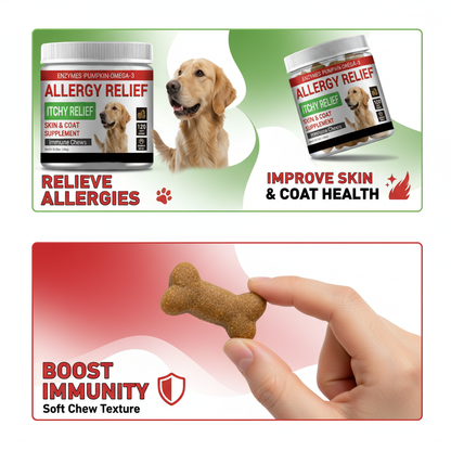 Dog Allergy Relief Chews - Itchy Skin Relief & Immune Support with Omega-3, Pumpkin & Enzymes for Skin & Coat Health