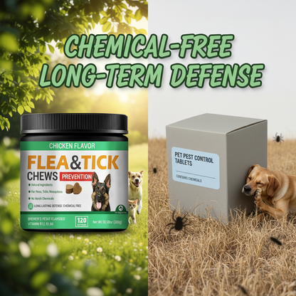 Natural Flea & Tick Prevention Chews for Dogs & Cats - Chicken Flavor Soft Chews with Brewer’s Yeast, Flaxseed & Vitamins for Flea, Tick & Mosquito Control