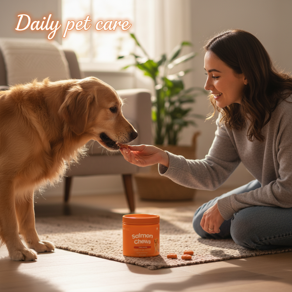 Dog Salmon Chews - Omega 3 Soft Chews for Skin & Coat Health, Allergy & Itchy Skin Relief with Salmon Oil, Biotin & Antioxidants
