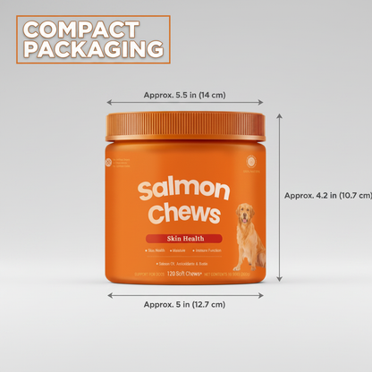 Dog Salmon Chews - Omega 3 Soft Chews for Skin & Coat Health, Allergy & Itchy Skin Relief with Salmon Oil, Biotin & Antioxidants