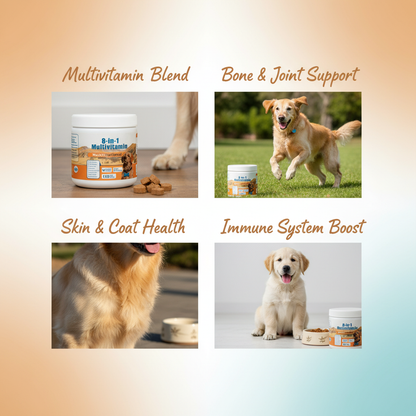 8-in-1 Multivitamin Soft Chews for Dogs (60 Count) | All-in-One Supplement for Bone, Skin, Digestion & Immune Support
