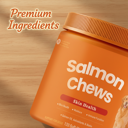 Dog Salmon Chews - Omega 3 Soft Chews for Skin & Coat Health, Allergy & Itchy Skin Relief with Salmon Oil, Biotin & Antioxidants