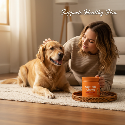 Dog Salmon Chews - Omega 3 Soft Chews for Skin & Coat Health, Allergy & Itchy Skin Relief with Salmon Oil, Biotin & Antioxidants
