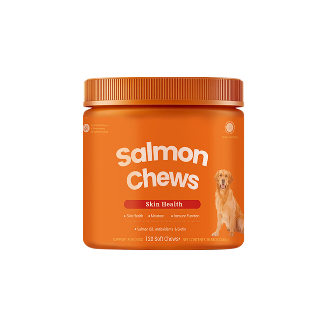 Dog Salmon Chews - Omega 3 Soft Chews for Skin & Coat Health, Allergy & Itchy Skin Relief with Salmon Oil, Biotin & Antioxidants
